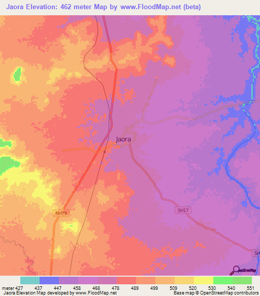 Jaora,India Elevation Map