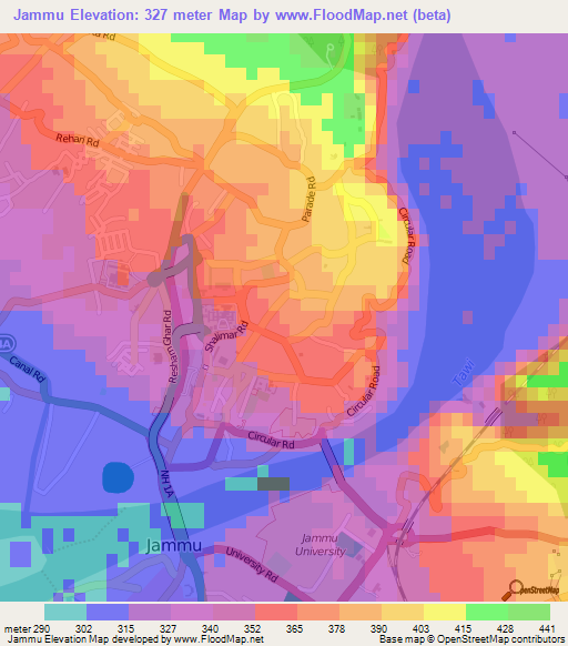 Jammu,India Elevation Map