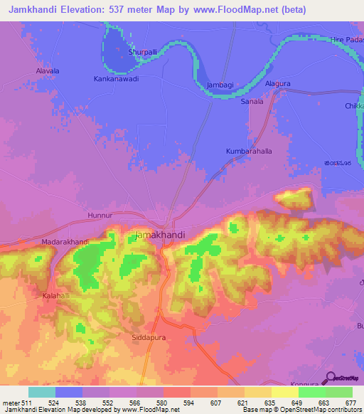 Jamkhandi,India Elevation Map