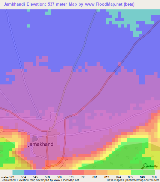 Jamkhandi,India Elevation Map