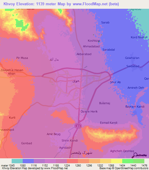 Khvoy,Iran Elevation Map
