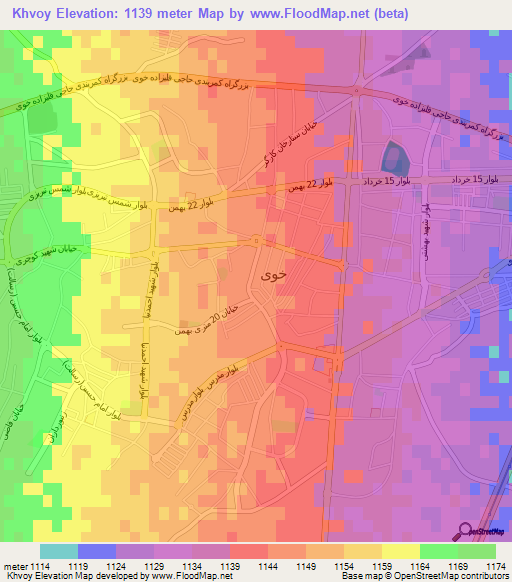 Khvoy,Iran Elevation Map