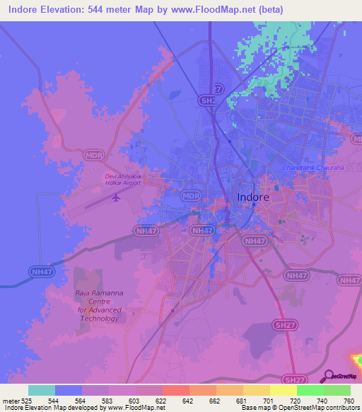 Indore,India Elevation Map