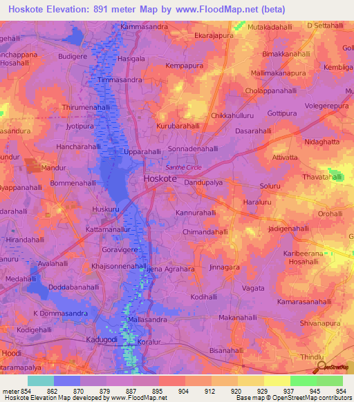 Hoskote,India Elevation Map