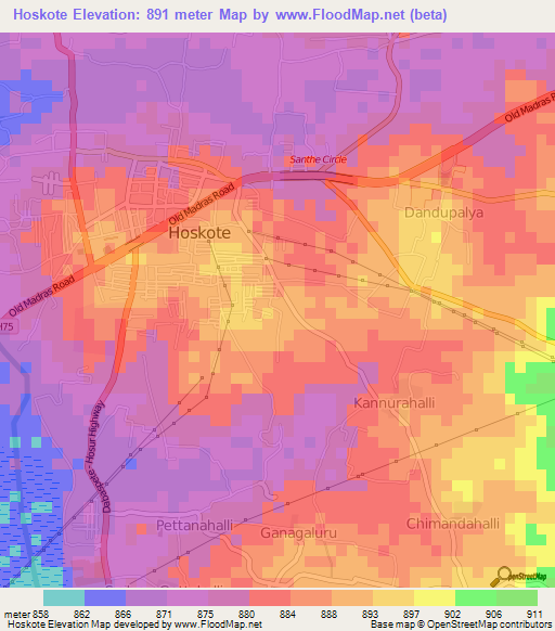 Hoskote,India Elevation Map