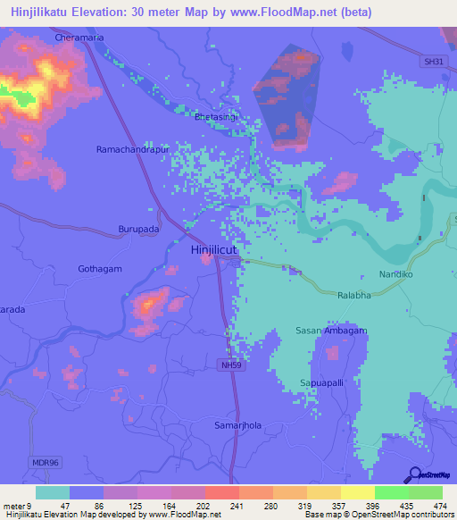 Hinjilikatu,India Elevation Map