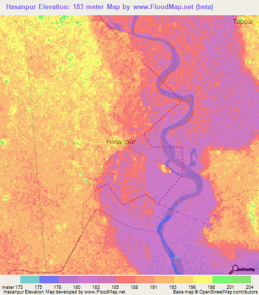 Hasanpur,India Elevation Map