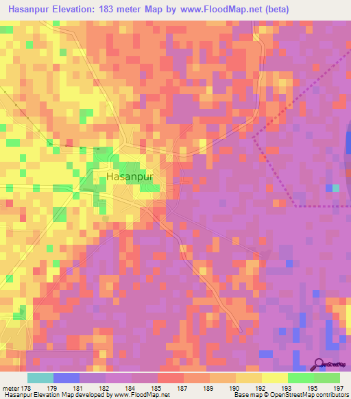 Hasanpur,India Elevation Map