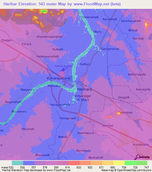 Harihar,India Elevation Map