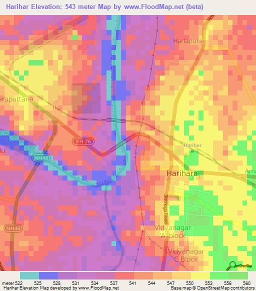 Harihar,India Elevation Map