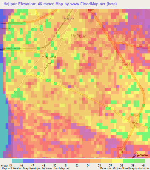 Hajipur,India Elevation Map