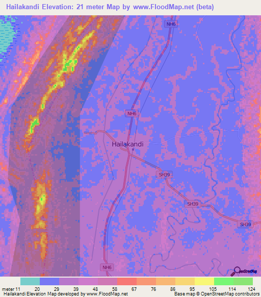 Hailakandi,India Elevation Map