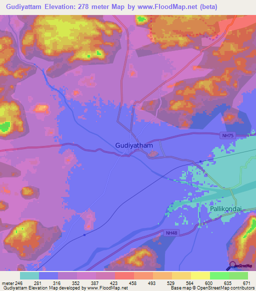 Gudiyattam,India Elevation Map