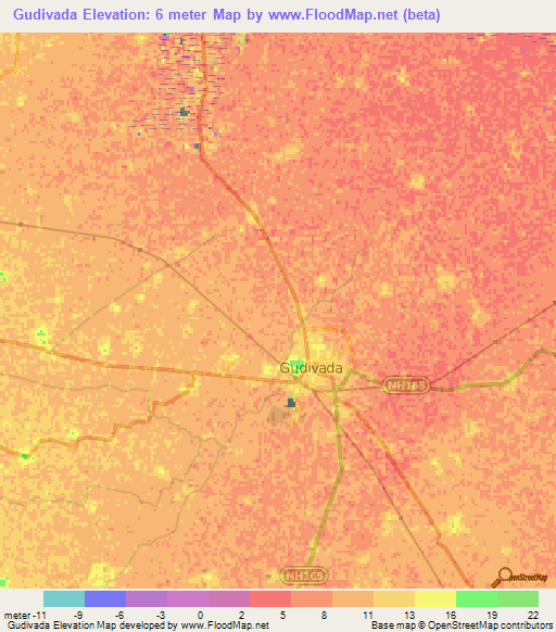 Gudivada,India Elevation Map