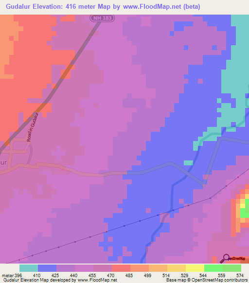 Gudalur,India Elevation Map