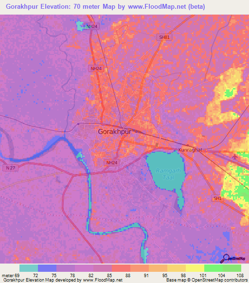 Gorakhpur,India Elevation Map