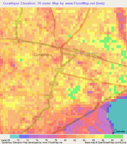 Gorakhpur,India Elevation Map