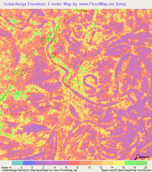 Gobardanga,India Elevation Map