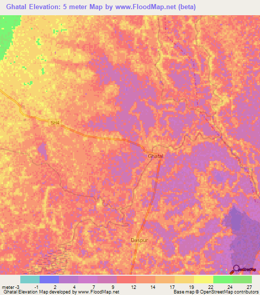 Ghatal,India Elevation Map