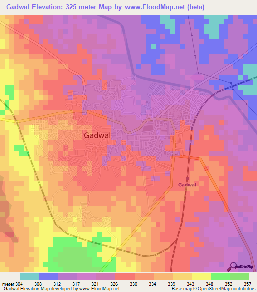 Gadwal,India Elevation Map