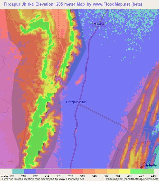 Firozpur Jhirka,India Elevation Map