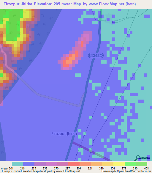 Firozpur Jhirka,India Elevation Map