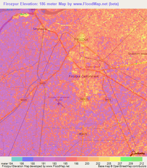 Firozpur,India Elevation Map