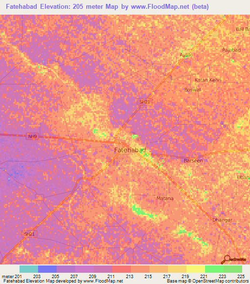 Fatehabad,India Elevation Map