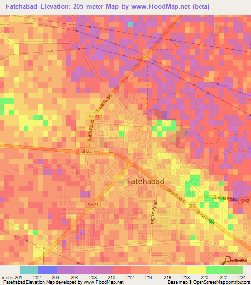 Fatehabad,India Elevation Map