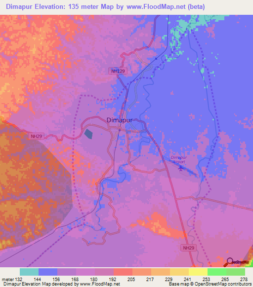 Dimapur,India Elevation Map