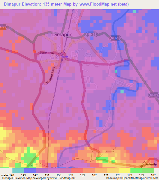 Dimapur,India Elevation Map
