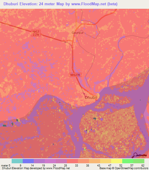 Dhuburi,India Elevation Map