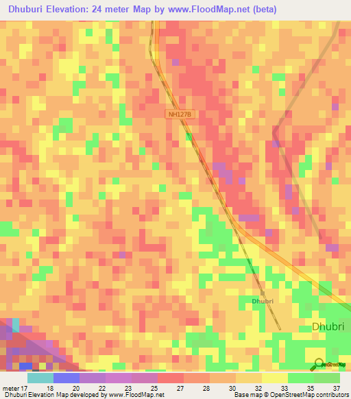 Dhuburi,India Elevation Map