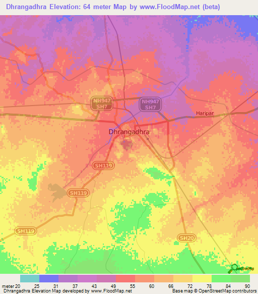 Dhrangadhra,India Elevation Map