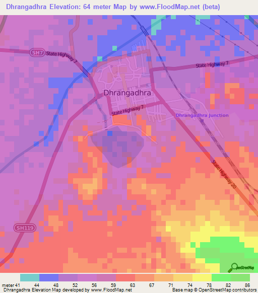 Dhrangadhra,India Elevation Map