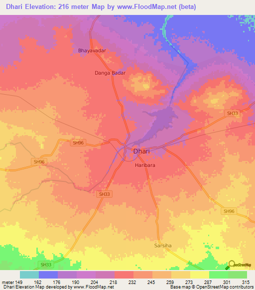 Dhari,India Elevation Map