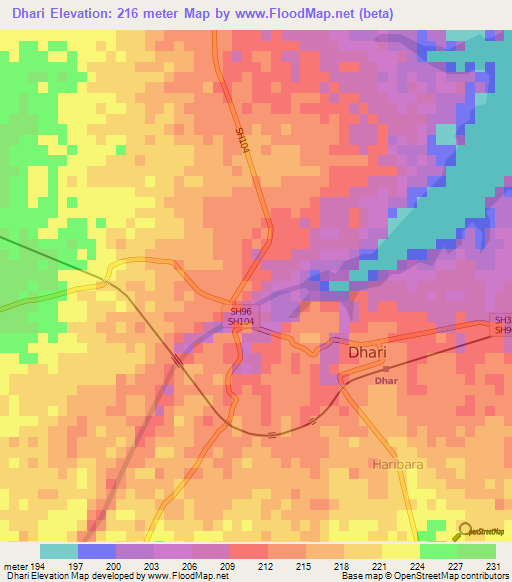 Dhari,India Elevation Map