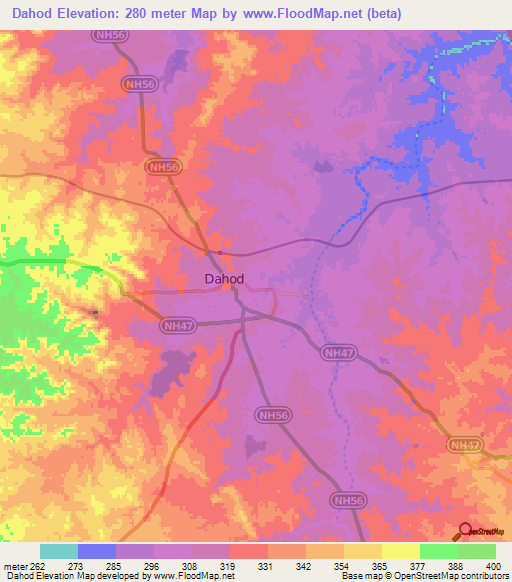 Dahod,India Elevation Map