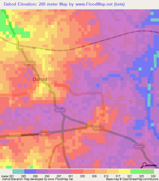 Dahod,India Elevation Map