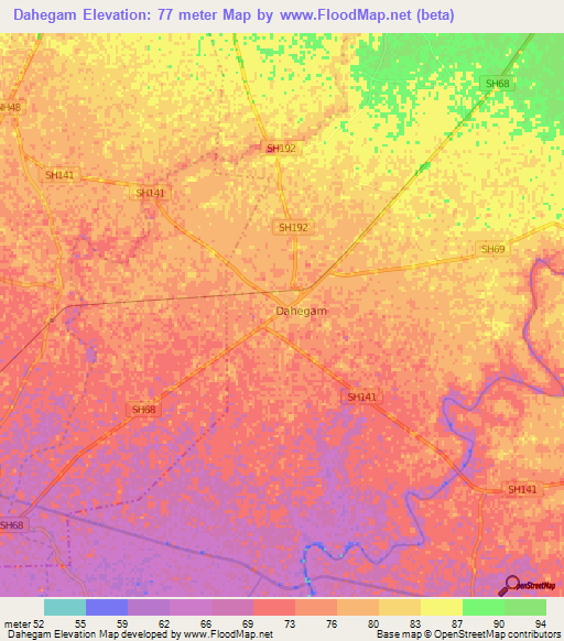 Dahegam,India Elevation Map