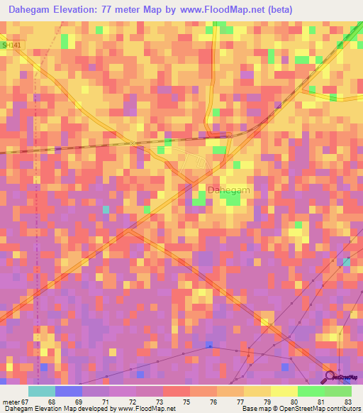 Dahegam,India Elevation Map