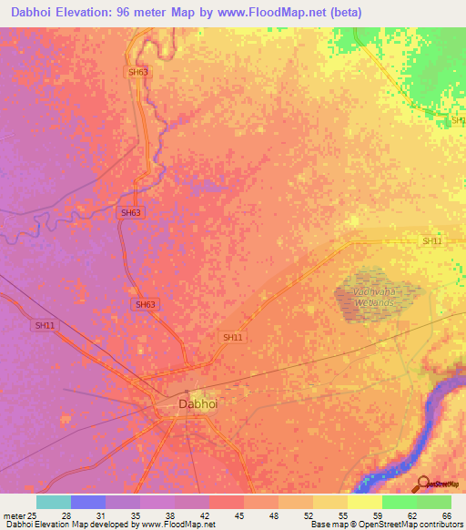 Dabhoi,India Elevation Map