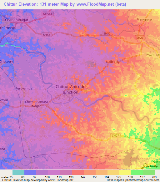 Chittur,India Elevation Map