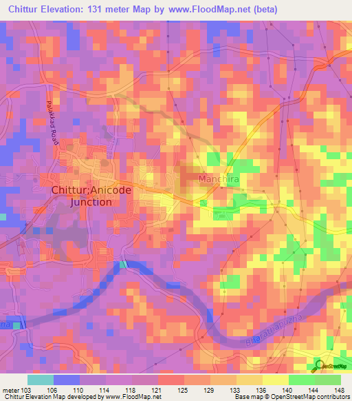 Chittur,India Elevation Map