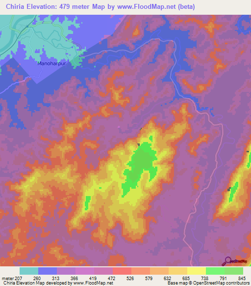 Chiria,India Elevation Map