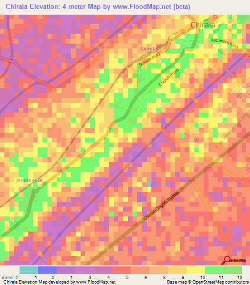 Chirala,India Elevation Map