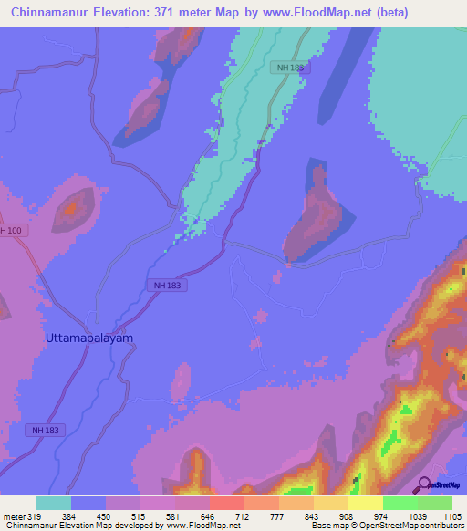 Chinnamanur,India Elevation Map