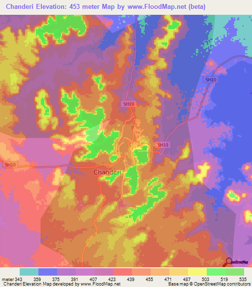 Chanderi,India Elevation Map