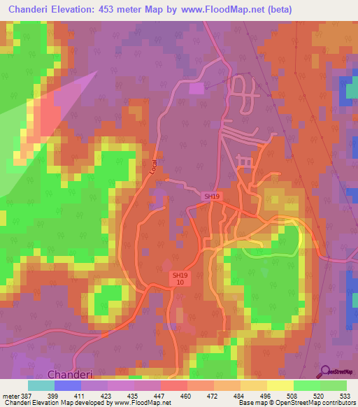 Chanderi,India Elevation Map