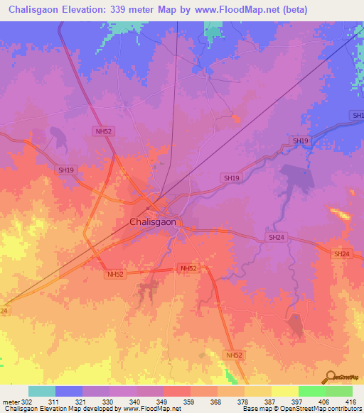 Chalisgaon,India Elevation Map